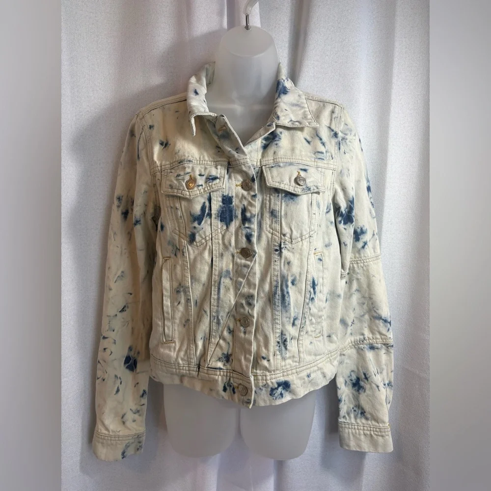 FREE People Rumors Denim Jacket in Jones Tie Dye Blue Size Small EEUC 0436 - Picture 6 of 15
